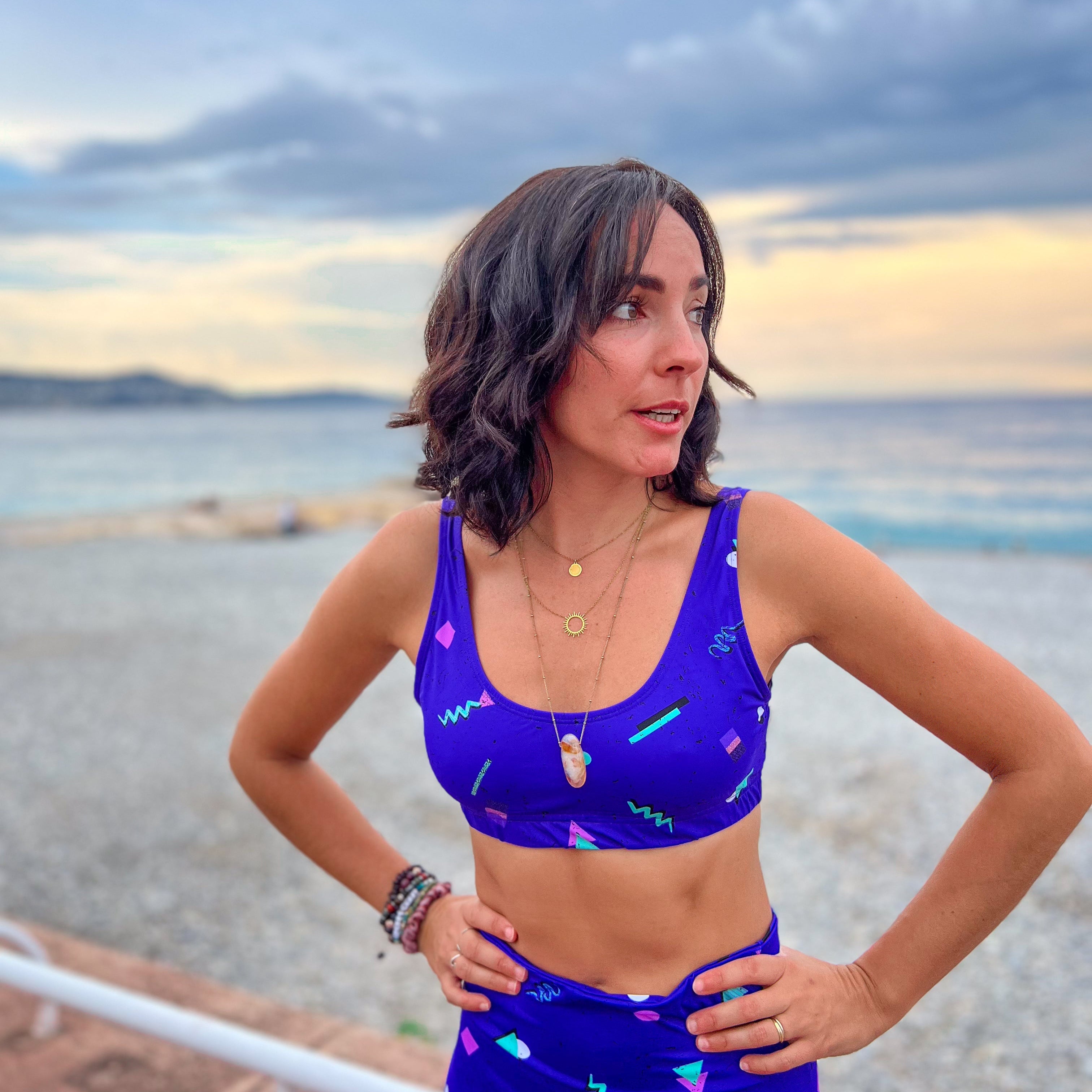 brassière dos nu violet rétro colorée sport éthique