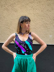 Maillot une pièce motif coloré rétro néon dos nu