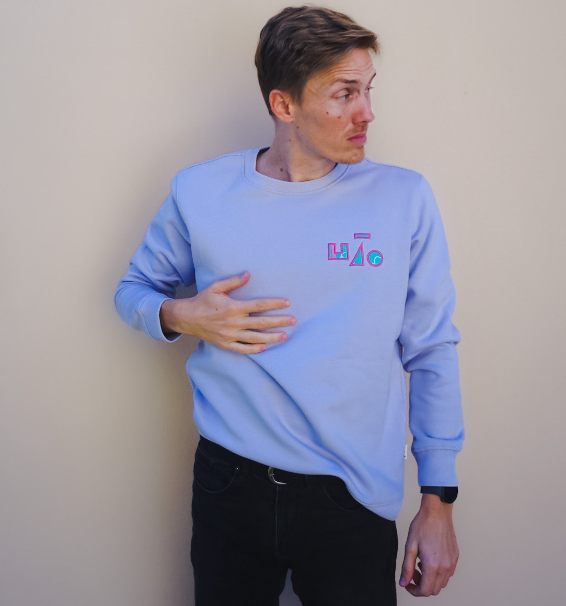 sweat col rond parme broderie upcycle unisexe coton bio rétro UJŌ made in France