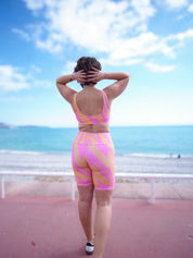 Short sport cycliste rose motif rétro grande taille