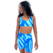 Short cycliste imprimé rétro bleu
