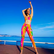 Legging de sport femme taille haute motif rétro Orange 