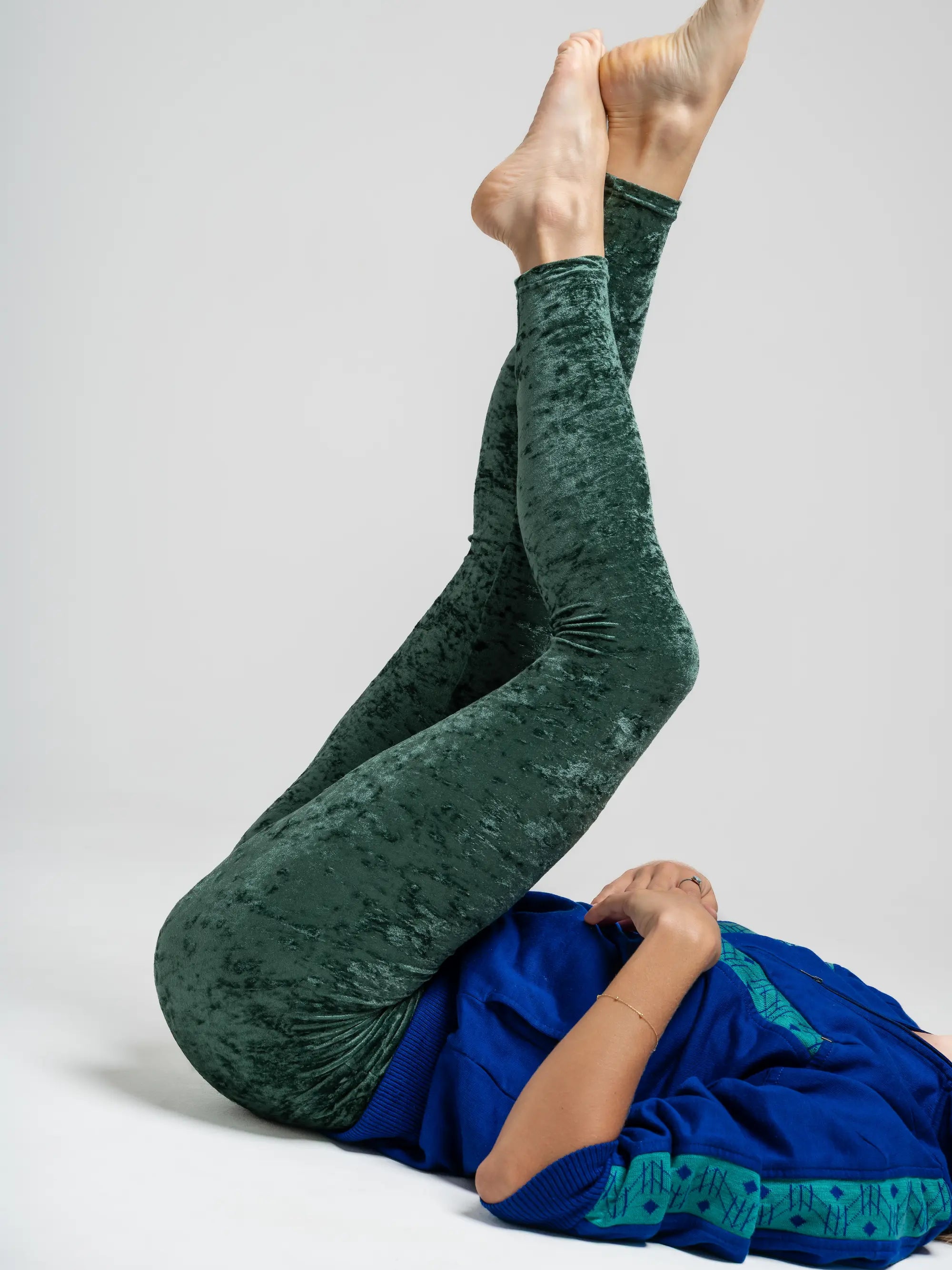 Legging en velours taille haute pour femme Vert