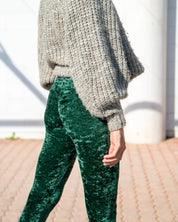 Legging velours vert taille haute pour femme vue de dos