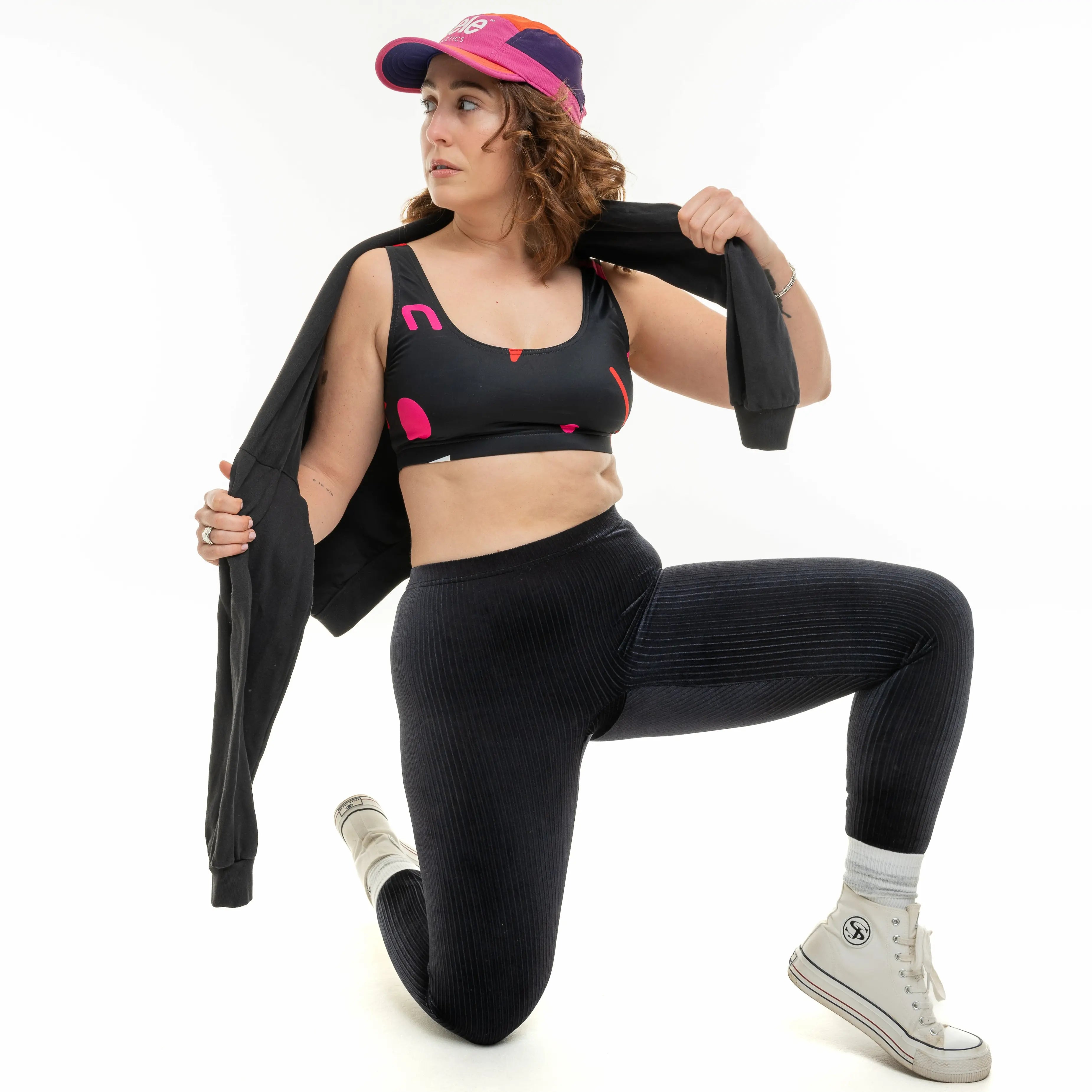 Legging en velours côtelé noir  taille haute pour femme ronde