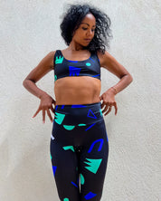 Legging sport motif rétro vintage Noir bleu femme UJO