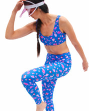 Zoom sur le Legging femme taille haute Bleu imprimé abstrait rétro 