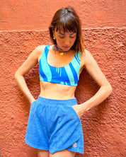 ensemble éponge bleu avec brassière assorti coton léger