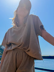 T-shirt éponge femme marron crème vue de face