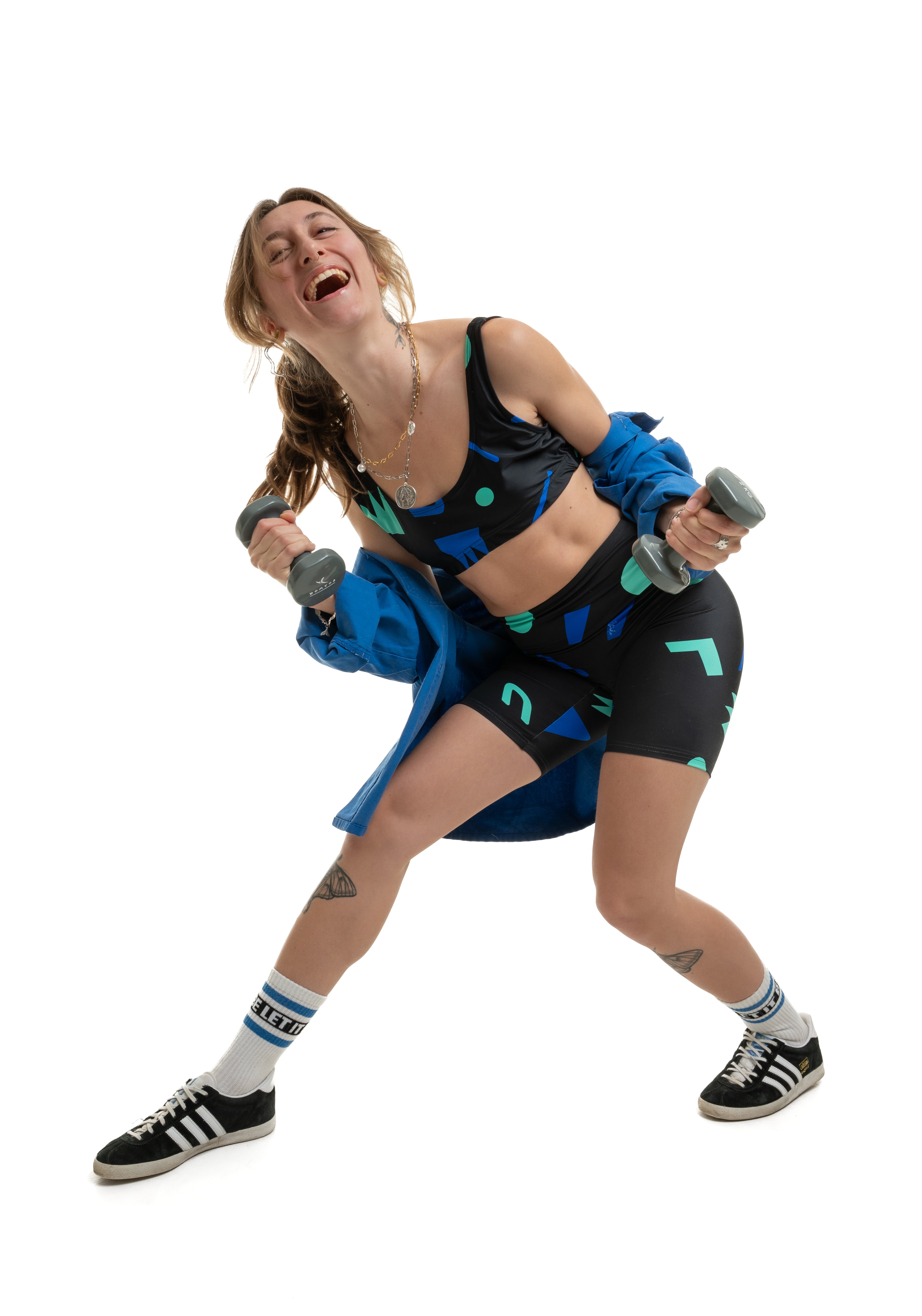 Short cycliste Noir Motif géométrique Bleu