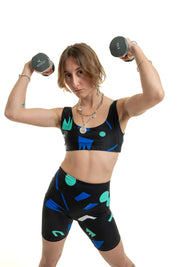 Short cycliste Noir Motif géométrique Bleu