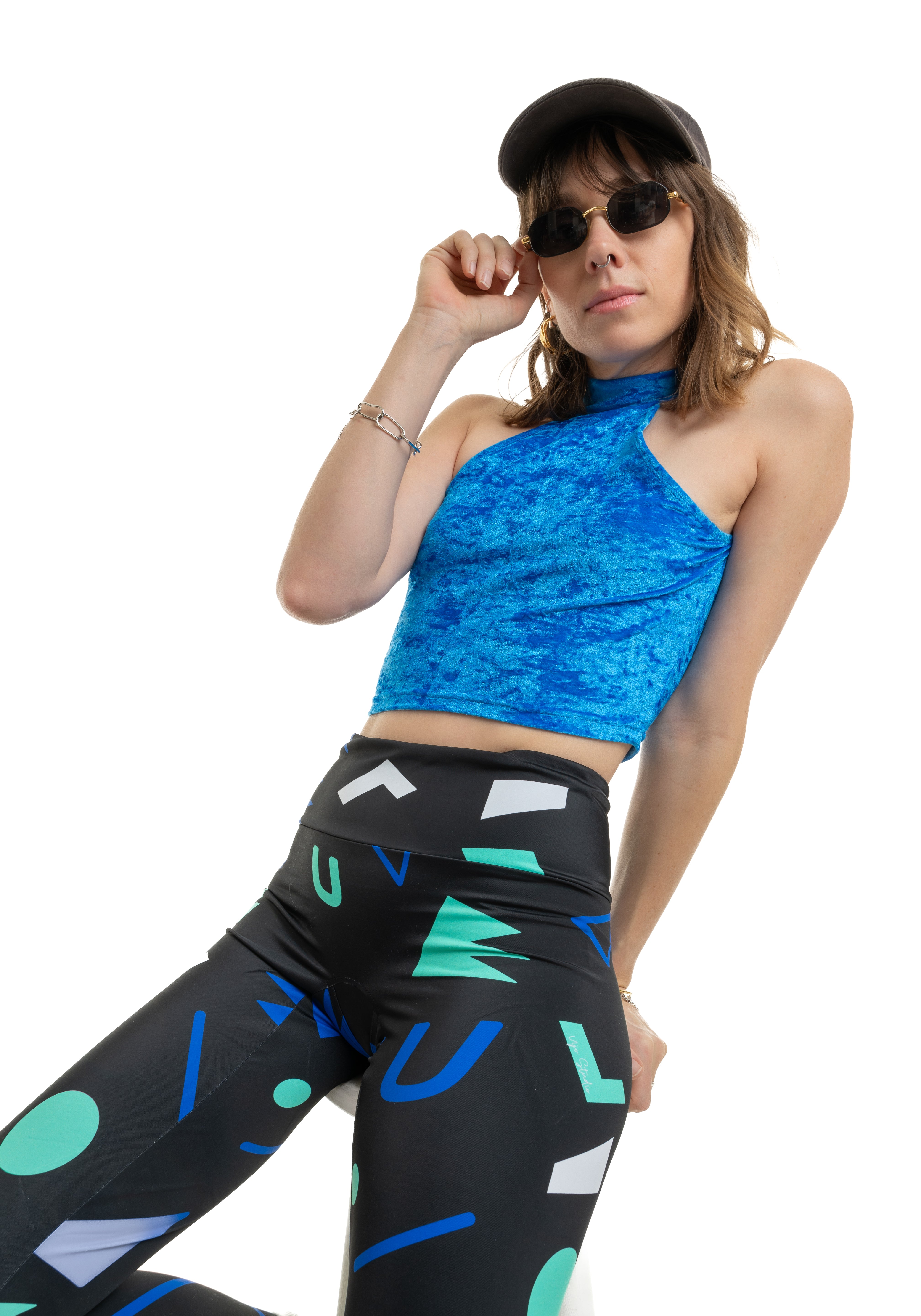 Legging de sport Noir Motif rétro Bleu & Vert