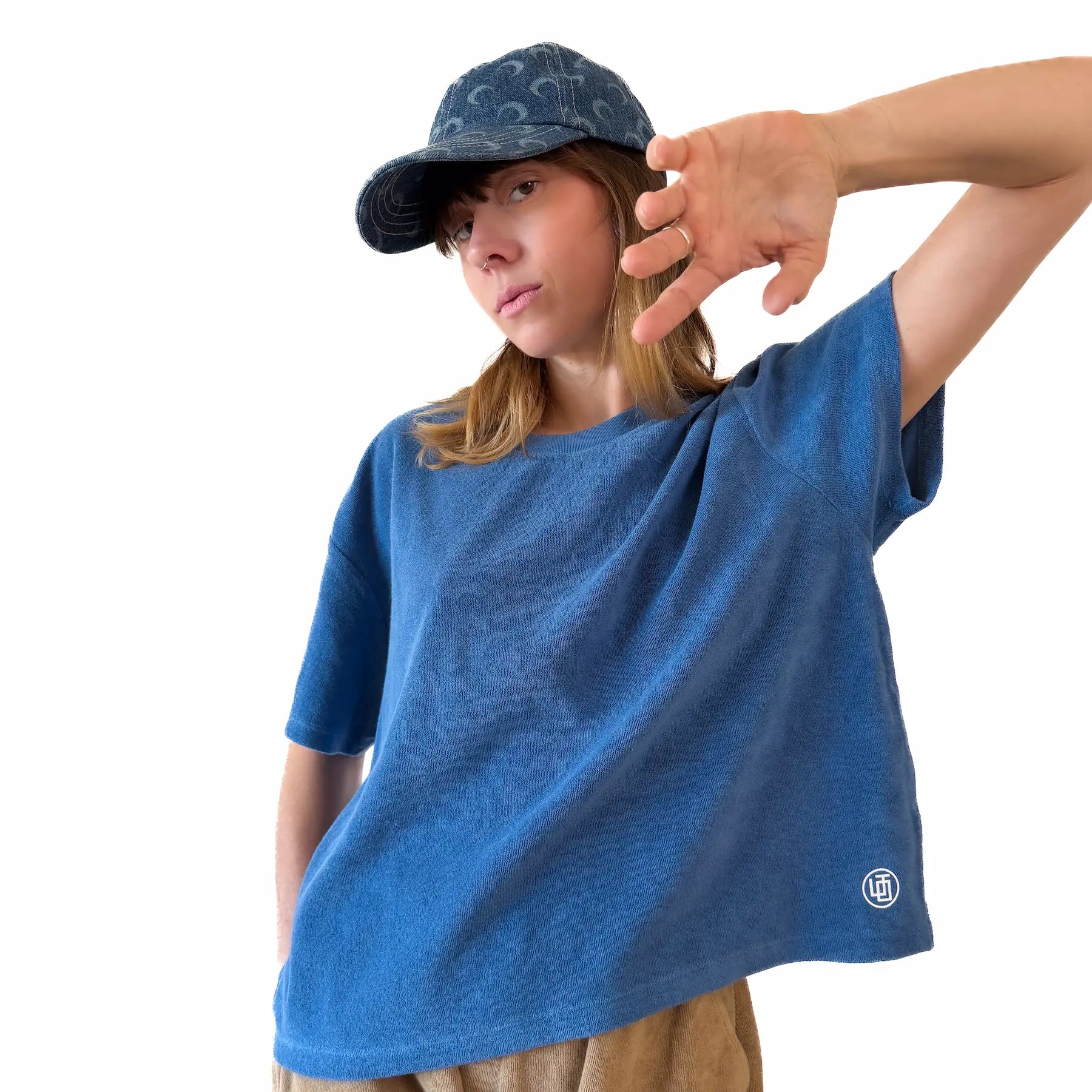 t-shirt en éponge coton bleu léger pour femme