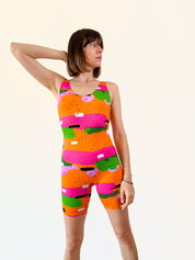 combishort en lycra motif coloré rétro France UJO