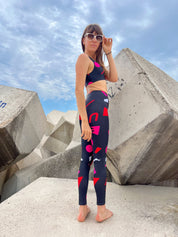 Legging de sport Noir Motif rétro Géométrique Rose & Rouge - UJŌ