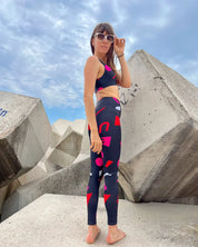 Legging de sport taille haute Noir Motif rétro Géométrique - UJO