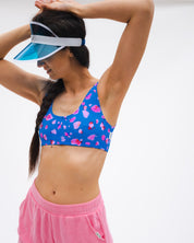 Brassière de sport Bleu et rose  et short éponge rose