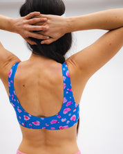 Brassière de sport dos nu Bleu et rose  motif rétro
